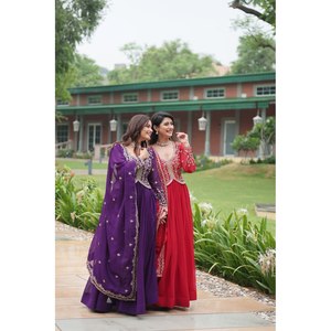 Handmade Multi-Embroidered Gown with Sequins for Party Wear A-Line Silhouette and Empire Waistline - Product Image 2