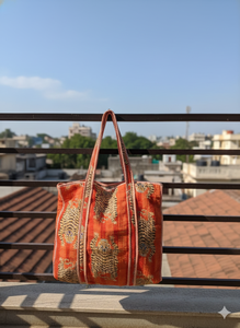 Bohemian Cotton Tote Bag With Tiger Embroidery Pattern Red Black Stripes Open Top For Shopping All Seasons - Product Image 2
