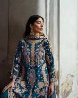 Salwar Kameez ethnique pour femme en Faux Georgette de créateur, entièrement brodé, orné de chaînes, de sequins et de perles, avec broderie avant et arrière, idéal pour les fêtes