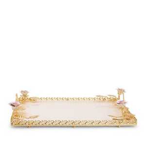 Antique Silver Footed Serving Tray Embossed Metal Rectangle Tea Platter with Handles <b>for</b> Luxury <b>Dining</b> Tableware Home - Product Image 3