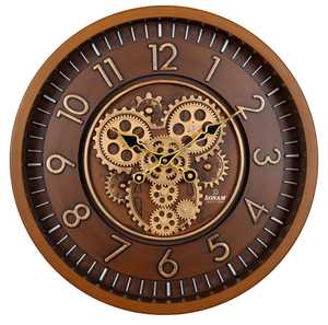 Horloge murale mécanique industrielle SONAM, analogique, silencieuse, noire, avec engrenages dorés, design circulaire pour la maison, le bureau, la cuisine - Product Image 2
