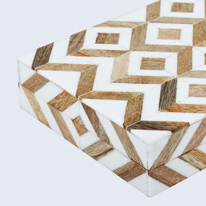 Rectangular Wood Storage Box With Geometric Pattern White And Brown Inlay Design For <b>Jewelry</b> <b>Organizers</b> - Product Image 5