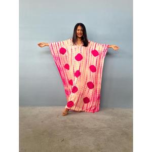 Vestido Kaftán Rosa Tie Dye para Mujer, Holgado, con Estampado de Lunares, Maxi Kaftán, Ropa de Playa, Ropa de Resort - Product Image 1