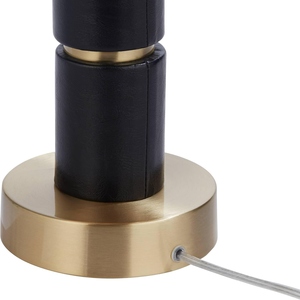 Modern Luxury <b>Black</b> Faux Leather Column <b>Table</b> Lamp Gold Metal Accents White Fabric Shade <b>Bedside</b> Living Room Home Decor Light - Product Image 2