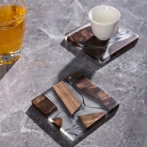 Handmade Natural Wood & Epoxy Resin <b>Coasters</b> Set 4 <b>Teal</b> Green <b>Coasters</b> Inlay Design 10cm Diameter REHMAN CRAFT Uttar Pradesh - Product Image 2