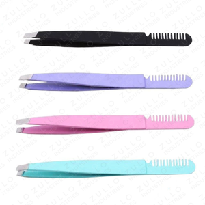 Professional Stainless Steel Slanted Tip Eyebrow Tweezers with Comb Custom Logo <b>Precision</b> Grooming Beauty <b>Tool</b> Set - Product Image 4