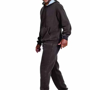 2026 Men's Solid Color Full Length Casual Wear Acid Wash Tracksuit with Side Pockets and Drawstring Closure 100% Cotton Fabric - Product Image 2