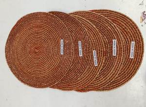 Mantel individual espiral de fibra natural de yute y seda con ribete rojo alegre, mantel individual redondo tejido a mano, sin plástico, reutilizable, perfecto para la mesa - Product Image 4