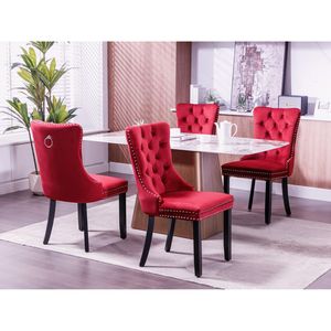 Sedia da pranzo contemporanea in velluto imbottito con gambe in legno massello e finiture con borchie - Design classico trapuntato - Product Image 2