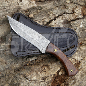 Couteau de chasse artisanal en acier Damas sur mesure OEM, couteau à lame fixe pour le camping et les activités de plein air, couteau EDC avec étui en cuir, cadeau - Product Image 5