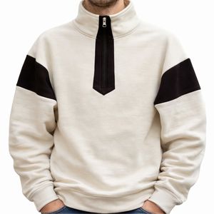 เสื้อสเวตเชิ้ตผู้ชายแบบครึ่งซิป ผ้าฟลีซ 100% คอตตอน แต่งแถบสีตัดกัน คอกลม บริการ OEM รับทำโลโก้ตามสั่ง - Product Image 1
