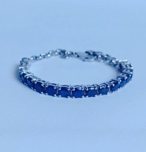 Natural Blue Sapphire Charm <b>Bracelet</b> in Sterling Silver White Gold Plated Luxury <b>Gemstone</b> Jewelry Gift for Women Party - Product Image 1