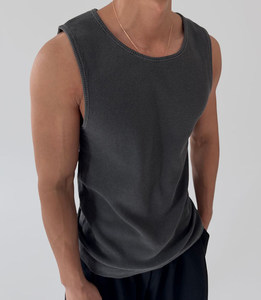Camiseta sin mangas de punto ajustada para verano, top de tirantes acanalado para gimnasio y culturismo, camiseta sin mangas personalizada para hombre, ropa urbana, yoga - Product Image 3