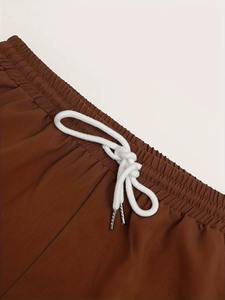 Ensemble chemise et short pour homme, respirant, tricoté, imprimé, boutonné, marron uni, été, deux pièces, décontracté, vêtements de plage - Product Image 2