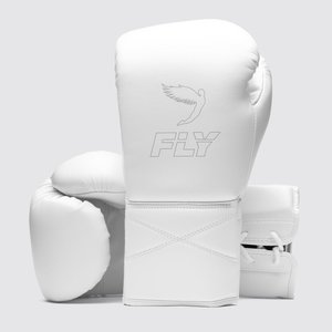 ถุงมือชกมวยรุ่นใหม่ Full White Pro X LINE Fly Sparring หนังแท้ ปักโลโก้ได้ ปรับสายรัดได้ - Product Image 1