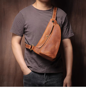 Sac de poitrine vintage en cuir véritable, sac à bandoulière, fermeture éclair, durable, usage quotidien, toutes saisons, pour homme - Product Image 5