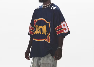 Maillots de sport en mesh surdimensionnés personnalisés OEM pour homme, imprimés numériquement, coupe courte et carrée, style streetwear d'été - Product Image 2