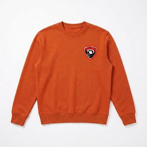 <b>Men's</b> <b>Orange</b> Crew Neck <b>Sweatshirt</b> Regular Fit Solid Color Casual Pullover Front Logo Heat Transfer Printing 100% Cotton - Product Image 1