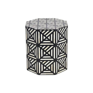 Taburete artesanal con incrustaciones de hueso, mesa auxiliar moderna con incrustaciones geométricas, mesa octogonal con incrustaciones de hueso en blanco y negro, mesa auxiliar decorativa, venta al por mayor - Product Image 1