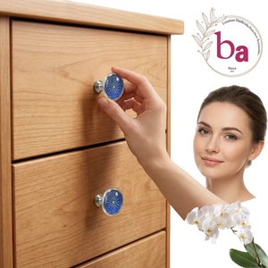 Round Metal Crystal Cabinet Knob Blue Compass Design for Kitchen <b>Wardrobe</b> Warehouse Drawer Handles-Modern Furniture <b>Hardware</b> - Product Image 4