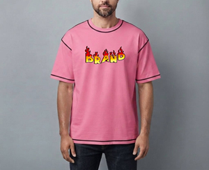 เสื้อยืดฮิปฮอปผู้ชายคอตตอน 100% หนัก 180 กรัม รุ่นใหม่ล่าสุด  คอกลม  ไซส์ใหญ่  สีชมพู  รับสกรีนโลโก้ - Product Image 4