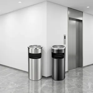 Poubelle à déchets en acier inoxydable, fournitures de jardin, poubelle ronde pour l'extérieur et l'intérieur, pour le bureau, le hall d'hôtel, la maison - Product Image 1