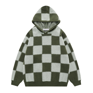 Sweat-shirt à capuche en tricot à carreaux, sweat-shirt à manches longues à capuche pour homme, vêtements décontractés d'hiver - Product Image 2