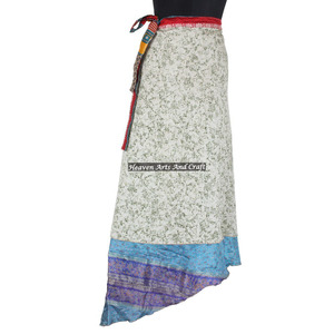 Falda Larga Envolvente al por Mayor, Estilo Vintage, de 2 Capas, Mágica, Hippie, de Seda Sari, para Fiesta, Reversible, de Seda Sari Reciclada India - Product Image 5