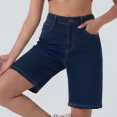 Shorts en jean taille haute coupe droite ample pour femme – Extensible, noir, décontracté et polyvalent pour l'été - Product Image 2