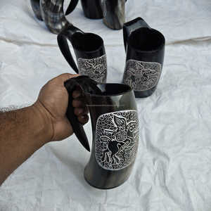 Authentic Ox horn Mug Viking Drinking Horn Mug Custom Hand-Carved Natural Ox Horn Mug Polished <b>Beer</b> Mug for Gift and Barware Mug - Product Image 4