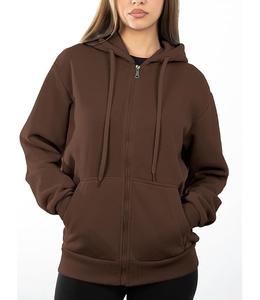 Sudadera con capucha informal cómoda de algodón 100% para mujer, de manga larga, cuello redondo, hombros caídos, color liso, con cremallera, al mejor precio al por mayor - Product Image 1