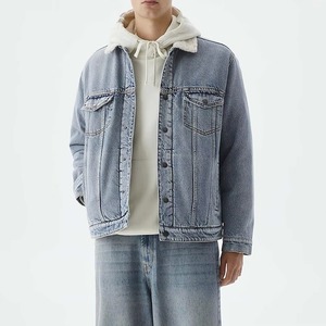 Men's Denim Jacket With Faux <b>Fur</b> Lining Turn-down Collar Casual Autumn Wear Single Breasted Button Closure - Product Image 1