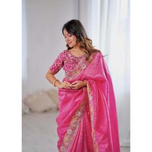 Saree chinois traditionnel de concepteur avec des fils à broder, codage des paillettes - Product Image 3