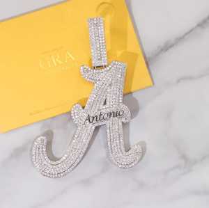 Colgante de moissanita con diamantes personalizados, colgante de hip hop con letras del alfabeto, colgante con inicial personalizada, collar de regalo para él y para ella - Product Image 4