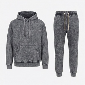 Breathable Fabric Acid Wash Tracksuit Set Gym Fitness Wear <b>Pullover</b> <b>Men</b> Custom Logo Streetwear Training Sports Apparel - Product Image 1