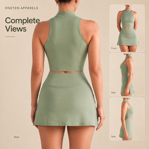 Ensemble de sport pour femme avec logo personnalisé, sans manches, col mandarin, jupe courte taille haute, polyester/coton, couleur unie, tenue de sport - Product Image 3