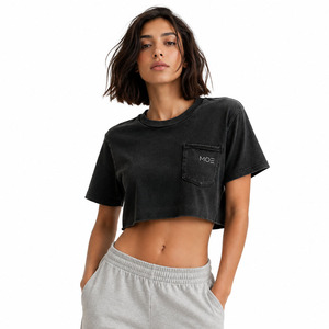 Chemisier vintage délavé à l'acide pour femme avec logo personnalisé sur la poche, coupe ample premium en pur coton, tendance estivale, vente en gros - Product Image 1