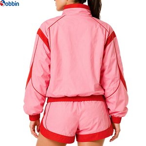 Conjunto de chándal de verano de hip hop de 2 piezas para mujer, top liso, chaqueta corta cortavientos con cremallera de algodón, estilo urbano informal personalizado - Product Image 3