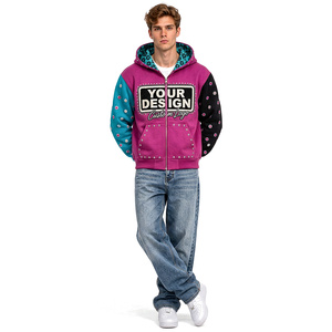 Sudadera con capucha y cremallera para hombre, estilo urbano, informal, de algodón, con diseño de bloques de color, bordado personalizado y efecto desgastado. - Product Image 2