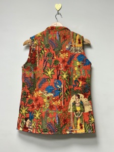 Farida Print Cotton Quilted Vest | Handmade Quilted Floral <b>Women</b>’s <b>Jacket</b> | Boho <b>Sleeveless</b> Layering Outerwear <b>Jacket</b> - Product Image 3