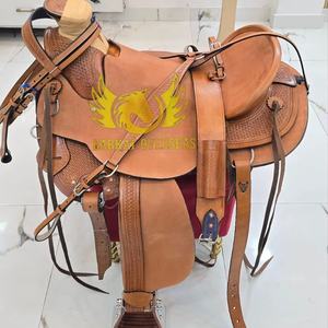 Premium Genuine Leather Wade Tree Western Saddle with Brass <b>Hardware</b> Durable for Cowboy Horse Riding Portable Ranch Work - Product Image 3