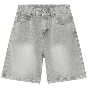 Shorts en jean délavé style vintage streetwear coupe ample en coton avec logo personnalisé pour la vente en gros - Product Image 4