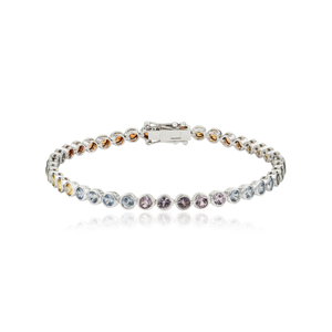Wholesale Colorful 5.95 Ct. Multi Sapphire Gemstone <b>Box</b> Lock Tennis Bracelet <b>Stacking</b> Handmade 14K Real White Gold Fine Jewelry - Product Image 1