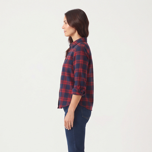 Women <b>Plaid</b> Button Down <b>Shirt</b> Casual 100% Cotton Regular Fit Flannel Winter Top Turn Down Collar Long Sleeve <b>Plaid</b> Sleepover - Product Image 3