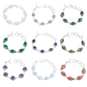 Lot de bracelets en cristal plaqué argent, assortiment de pierres précieuses multicolores naturelles, faits à la main, pour femmes - Product Image 2