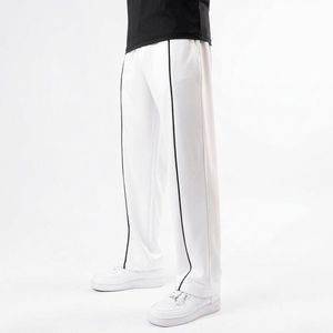 <b>Men's</b> <b>White</b> Track Pants Elastic Waist Side Stripe Casual Breathable Lightweight Summer Wear - Product Image 2