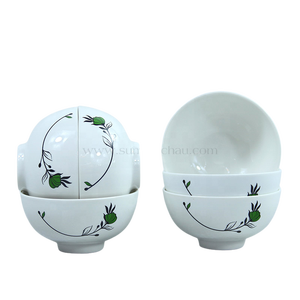 Juego de 12 Tazones de Cerámica Tradicionales de Hanói, Ecológicos y de Primera Calidad, con Diseño de Hojas Florales Verdes Pintadas a Mano y Acabado Pulido - Product Image 2