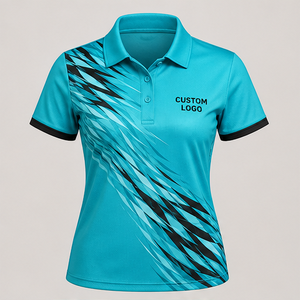Custom Aqua Black Feather Slash <b>Womens</b> <b>Polo</b> <b>Shirt</b> Quick Dry Breathable Short Sleeve Performance Golf Team Uniform WPS-0867 - Product Image 2