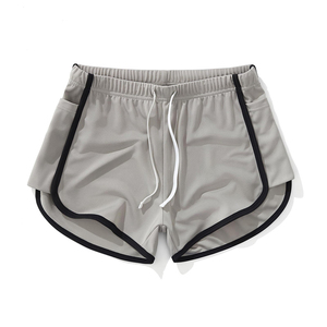 Shorts de sport pour homme à taille haute en mesh, séchage rapide, avec cordon de serrage et poches, gris uni, en spandex et polyester - Product Image 3