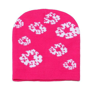 Bonnet unisexe à motif floral, 100% acrylique, tricoté, bonnet d'hiver, style décontracté, couleur blanc et rouge, taille adulte 56-58CM - Product Image 3